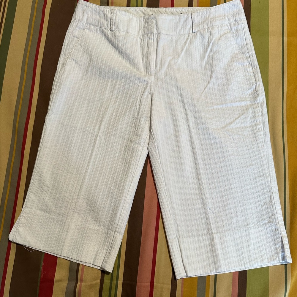 New York and Company White Striped Bermuda Shorts
